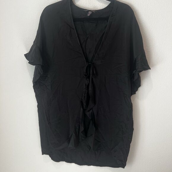 Victoria's Secret Other - Victoria's Secret Mini Robe One Size Black Satin Short Front Ties Loungewear